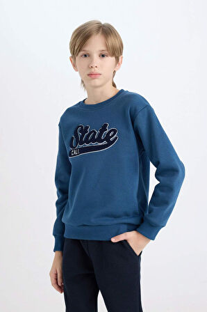 DeFacto Erkek Çocuk Lacivert Bisiklet Yaka Nakışlı Sweatshirt D3053A824WNIN103