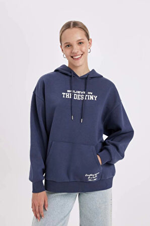 C7817 Oversize Fit Kapüşonlu Baskılı Sweatshirt