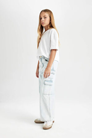 DeFacto Kız Çocuk Wide Leg Kargo Cepli Geniş Bol Paça Jean Pantolon C8543A824AUNM63