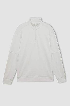 DeFacto Gri DeFactoFit Standart Fit Dik Yaka Fermuarlı Skuba Dalgıç Kumaş Sporcu Sweatshirt C9172AX24AUGR493