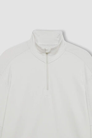 DeFacto Gri DeFactoFit Standart Fit Dik Yaka Fermuarlı Skuba Dalgıç Kumaş Sporcu Sweatshirt C9172AX24AUGR493