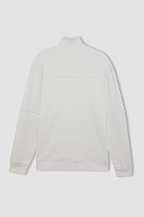 DeFacto Gri DeFactoFit Standart Fit Dik Yaka Fermuarlı Skuba Dalgıç Kumaş Sporcu Sweatshirt C9172AX24AUGR493