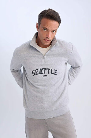 Relax Fit Dik Yaka Kalın Kumaş Sweatshirt
