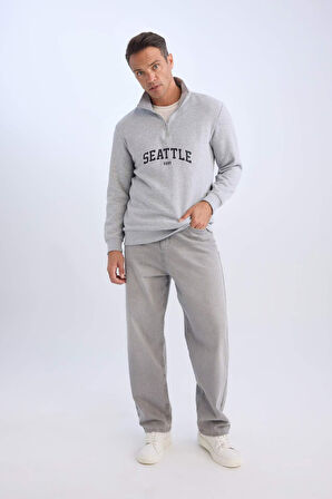 Relax Fit Dik Yaka Kalın Kumaş Sweatshirt