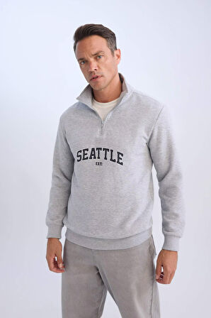 Relax Fit Dik Yaka Kalın Kumaş Sweatshirt