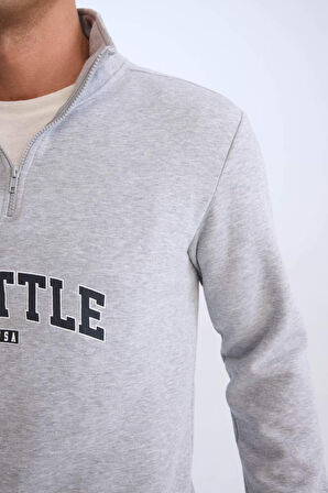 Relax Fit Dik Yaka Kalın Kumaş Sweatshirt