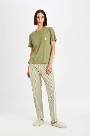 Fall in Love Regular Fit Çizgili Kısa Kollu Ribana Pijama Takımı