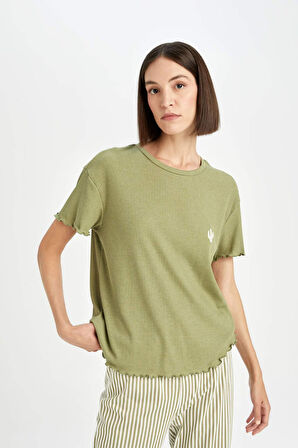 Fall in Love Regular Fit Çizgili Kısa Kollu Ribana Pijama Takımı