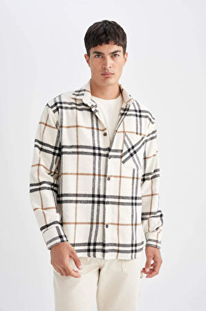 DeFacto Regular Fit Polo Yaka Kareli Uzun Kollu Gömlek D4131AX24AUER103