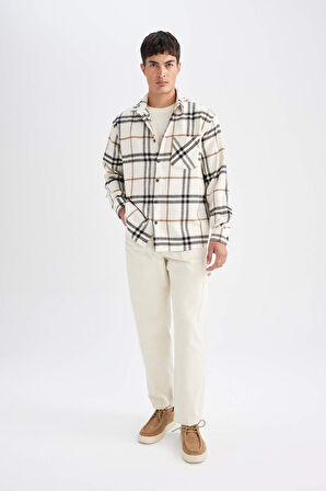 DeFacto Regular Fit Polo Yaka Kareli Uzun Kollu Gömlek D4131AX24AUER103