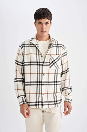 DeFacto Regular Fit Polo Yaka Kareli Uzun Kollu Gömlek D4131AX24AUER103