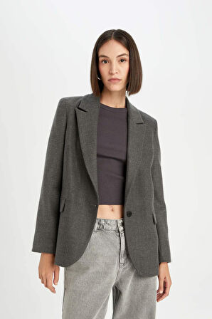 DeFacto Oversize Geniş Kalıp Ceket Yaka Düğmeli Basic Düz Blazer Ceket D5869AX24AUAR58