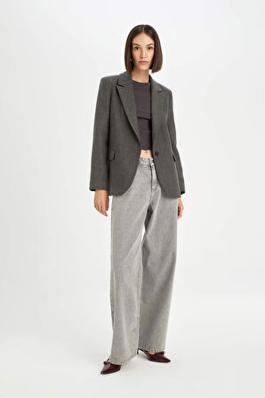 DeFacto Oversize Geniş Kalıp Ceket Yaka Düğmeli Basic Düz Blazer Ceket D5869AX24AUAR58