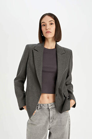 DeFacto Oversize Geniş Kalıp Ceket Yaka Düğmeli Basic Düz Blazer Ceket D5869AX24AUAR58