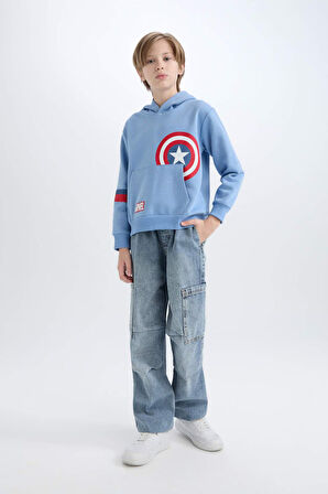 Erkek Çocuk Marvel Avengers Regular Fit Kapüşonlu Kalın Sweatshirt Kumaşı Sweatshirt