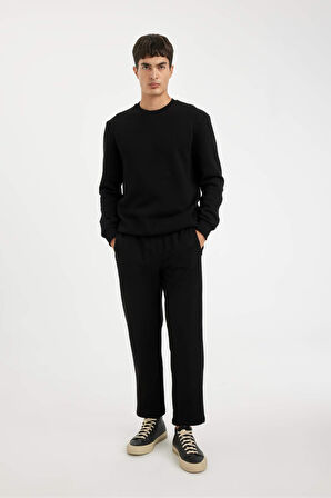 DeFacto Siyah Eşofman Altı Slim Fit Dar Kesim Fermuarlı Basic Düz Paça  D6091AX24AUBK81