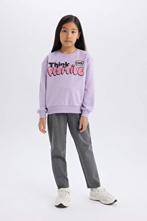 DeFacto Kız Çocuk Relax Fit Bisiklet Yaka Baskılı İçi Yumuşak Tüylü Sweatshirt D1552A824WNPR251