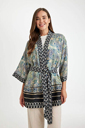DeFacto Relax Fit Desenli Kuşaklı Kimono D5443AX24AUNV30