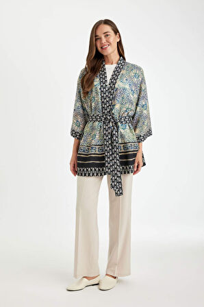 DeFacto Relax Fit Desenli Kuşaklı Kimono D5443AX24AUNV30