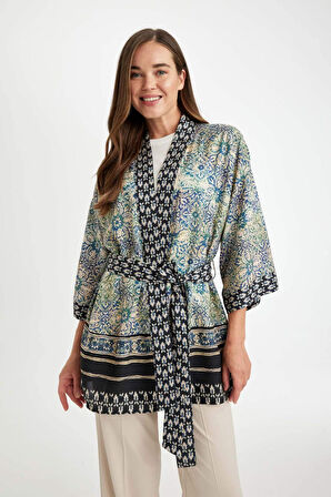 DeFacto Relax Fit Desenli Kuşaklı Kimono D5443AX24AUNV30