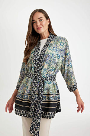 DeFacto Relax Fit Desenli Kuşaklı Kimono D5443AX24AUNV30