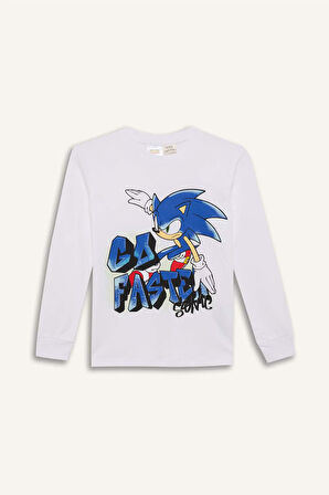 Erkek Çocuk 2'li Pijama Takımı Sonic the Hedgehog Regular Fit Bisiklet Yaka Uzun Kollu Tişört Uzun Alt