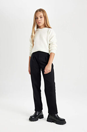 DeFacto Kız Çocuk Siyah Straight Fit Düz Kesim Beli Lastikli Pantolon D5984A824WNBK81