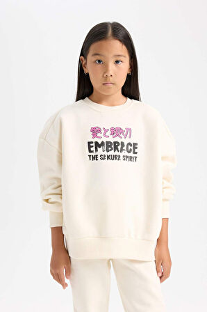 DeFacto Kız Çocuk 2'li Takım Baskılı Kalın Sweatshirt Üst Beli Lastikli Jogger Eşofman Altı D4869A824WNER99
