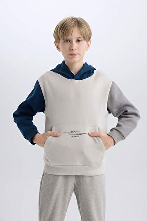 DeFacto Erkek Çocuk Kapüşonlu Cep Baskılı Sweatshirt B4426A8NSBG807