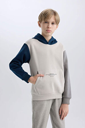 DeFacto Erkek Çocuk Kapüşonlu Cep Baskılı Sweatshirt B4426A8NSBG807