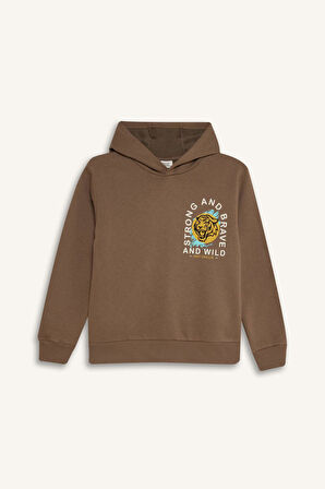 DeFacto Erkek Çocuk 2'li Takım Baskılı Kapüşonlu Sweatshirt Beli Lastikli Eşofman Altı D4748A8NSBN586