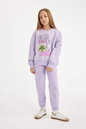 DeFacto Kız Çocuk 2'li Takım Baskılı Bisiklet Yaka Sweatshirt Beli Lastikli Jogger Eşofman Altı D2218A824WNPR251