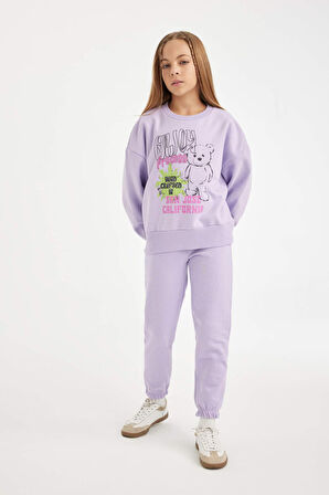 DeFacto Kız Çocuk 2'li Takım Baskılı Bisiklet Yaka Sweatshirt Beli Lastikli Jogger Eşofman Altı D2218A824WNPR251