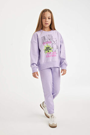 DeFacto Kız Çocuk 2'li Takım Baskılı Bisiklet Yaka Sweatshirt Beli Lastikli Jogger Eşofman Altı D2218A824WNPR251