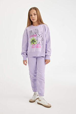 DeFacto Kız Çocuk 2'li Takım Baskılı Bisiklet Yaka Sweatshirt Beli Lastikli Jogger Eşofman Altı D2218A824WNPR251
