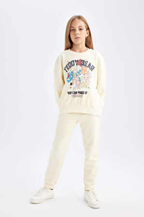 DeFacto Kız Çocuk 2'li Takım Baskılı Bisiklet Yaka Sweatshirt Beli Lastikli Jogger Eşofman Altı D2218A824WNYL240