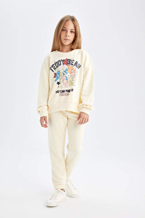 DeFacto Kız Çocuk 2'li Takım Baskılı Bisiklet Yaka Sweatshirt Beli Lastikli Jogger Eşofman Altı D2218A824WNYL240