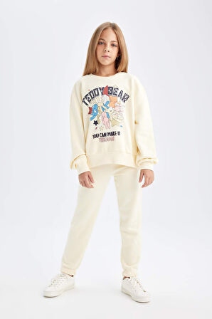 DeFacto Kız Çocuk 2'li Takım Baskılı Bisiklet Yaka Sweatshirt Beli Lastikli Jogger Eşofman Altı D2218A824WNYL240