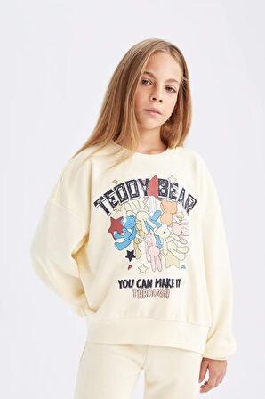DeFacto Kız Çocuk 2'li Takım Baskılı Bisiklet Yaka Sweatshirt Beli Lastikli Jogger Eşofman Altı D2218A824WNYL240