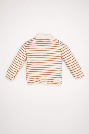 Kız Bebek Çizgili Bebe Yaka İçi Yumuşak Tüylü Sweatshirt