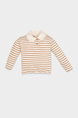 Kız Bebek Çizgili Bebe Yaka İçi Yumuşak Tüylü Sweatshirt