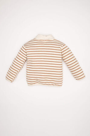 Kız Bebek Çizgili Bebe Yaka İçi Yumuşak Tüylü Sweatshirt
