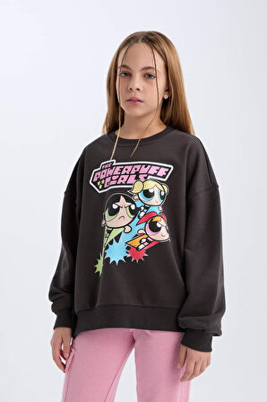 DeFacto Kız Çocuk PowerPuff Girls Oversize Geniş Kalıp Bisiklet Yaka Sweatshirt D2823A824WNAR227