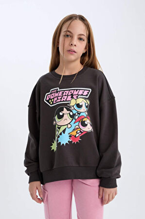 DeFacto Kız Çocuk PowerPuff Girls Oversize Geniş Kalıp Bisiklet Yaka Sweatshirt D2823A824WNAR227