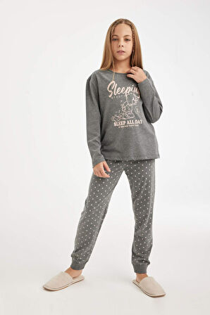 DeFacto Kız Çocuk Pijama Takımı Baskılı Uzun Kollu Üst Beli Lastikli Uzun Alt D6319A8NSAR198