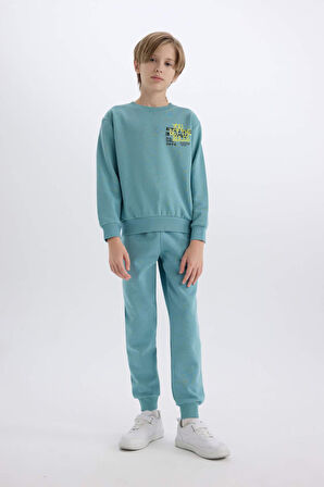 DeFacto Erkek Çocuk 2'li Takım Baskılı Sweatshirt Beli Paçası Lastikli Eşofman Altı D5223A8NSGN1209