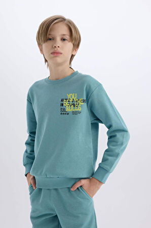 DeFacto Erkek Çocuk 2'li Takım Baskılı Sweatshirt Beli Paçası Lastikli Eşofman Altı D5223A8NSGN1209