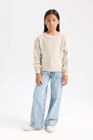 DeFacto Oversize Geniş Kalıp Bisiklet Yaka Triko Kazak Kız Çocuk C9576A824WNPN181