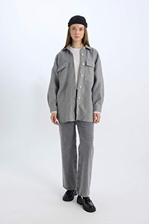 DeFacto Relax Fit Gömlek Yaka Cepli Düğmeli Gömlek Ceket D1302AX24WNER105