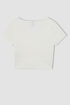 DeFacto Slim Fit V Yaka Bürümcük Kısa Kollu Tişört D2911AX24SMER105